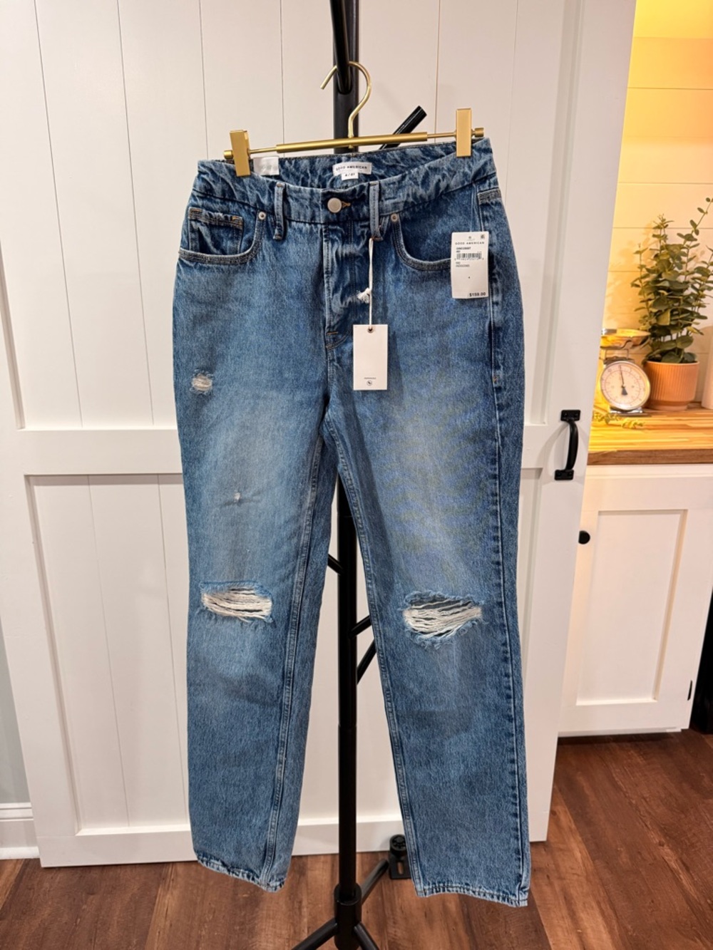 Good American Medium Blue Distressed Boyfriend Jeans